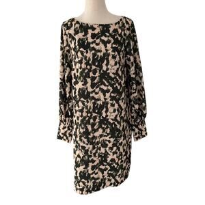 H&M Green & Peach Printed Satin Straight Dress Women Size Small | 12-15